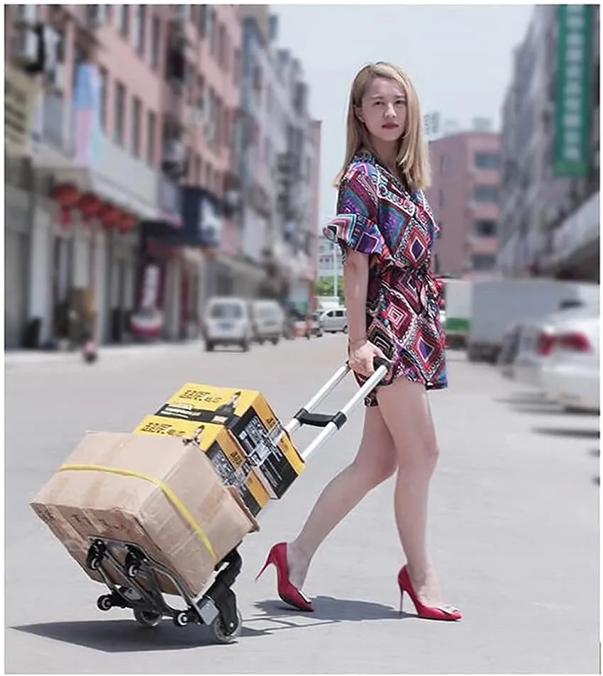 Folding Shopping Trolley Cart Portable Luggage Cart Trailer Aluminum Trolley for Shopping, Home Storage Utility Cart (Purple B)