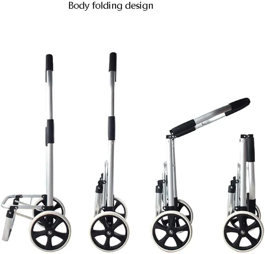 Folding Trolley Bag Portable Buy Cart Aluminum Alloy Trolley Shopping Bag Travel Small Car Grocery Cart (Black C)