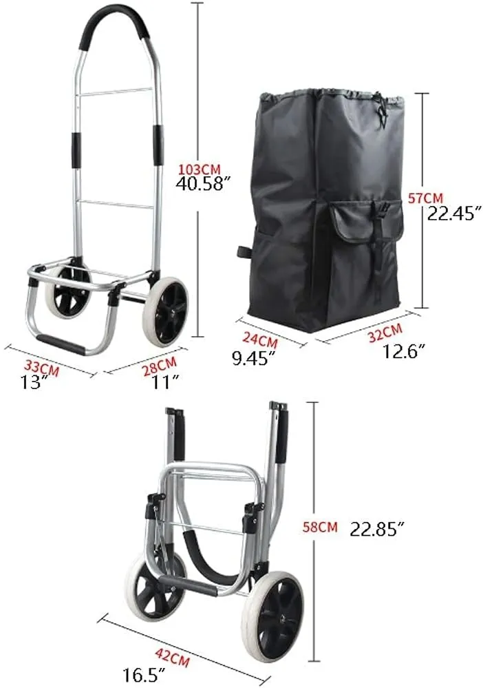 Folding Trolley Bag Portable Buy Cart Aluminum Alloy Trolley Shopping Bag Travel Small Car Grocery Cart (Black C)
