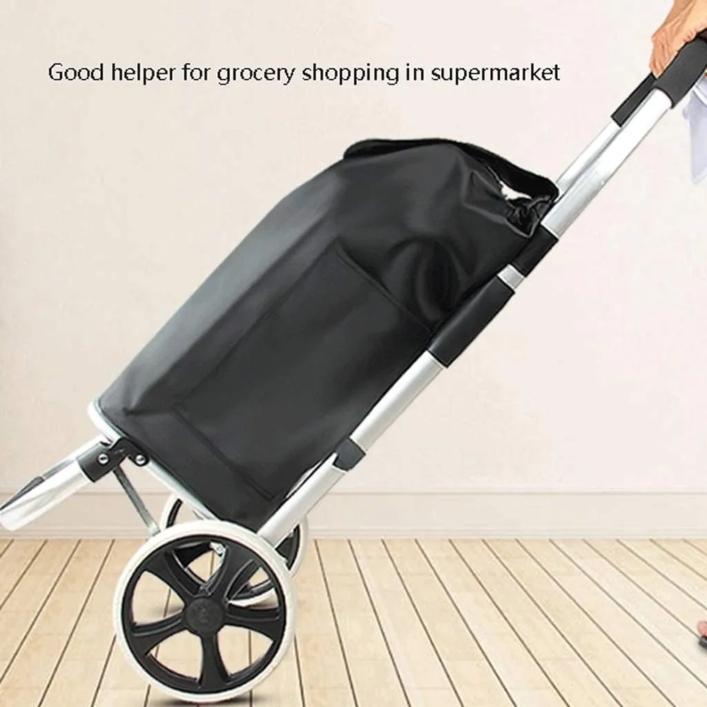 Folding Trolley Bag Portable Buy Cart Aluminum Alloy Trolley Shopping Bag Travel Small Car Grocery Cart (Black C)