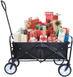 Folding Utility Wagon Cart, Heavy Duty Steel Frame, 150 lbs Capacity, Black