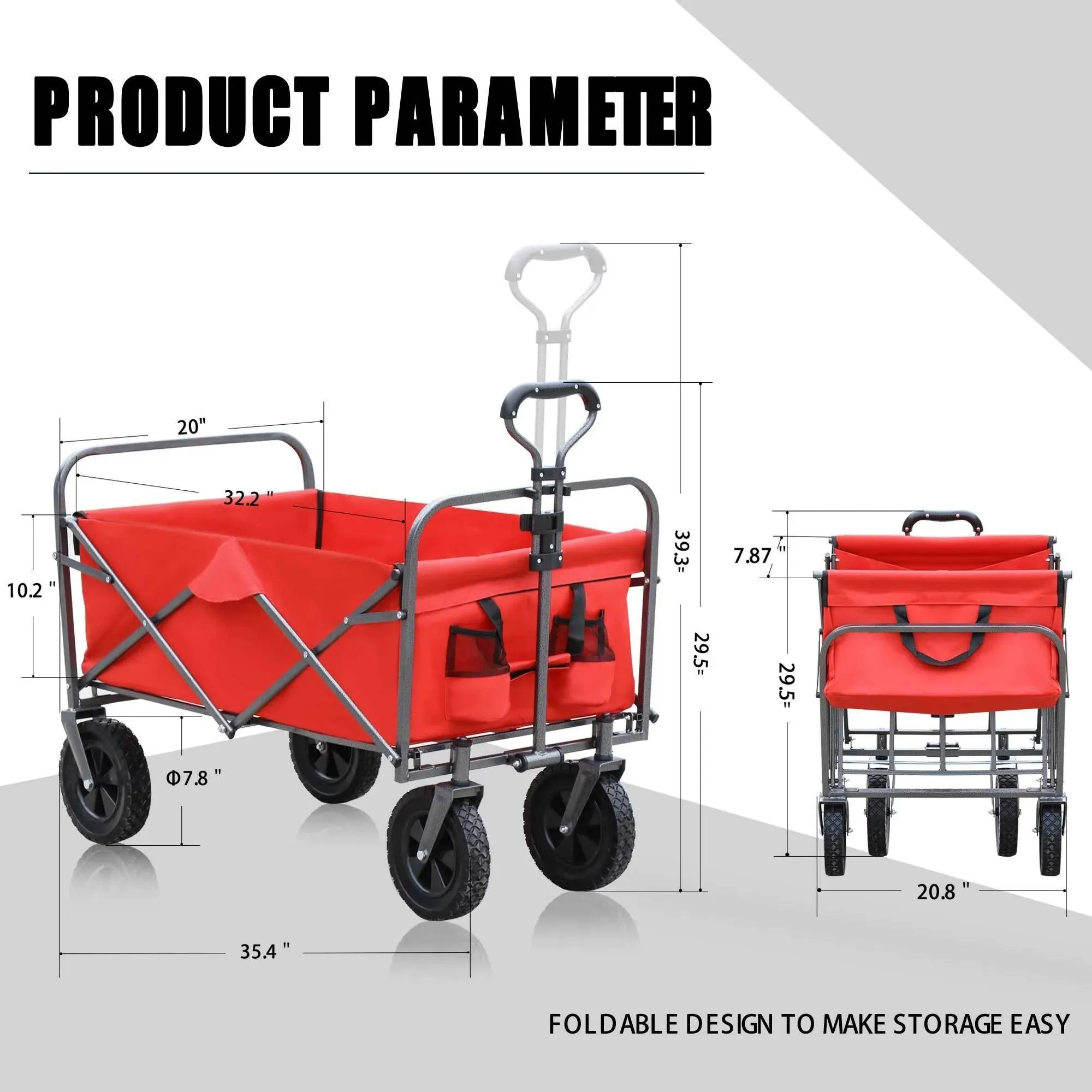 Folding Wagon Cart for Garden Red