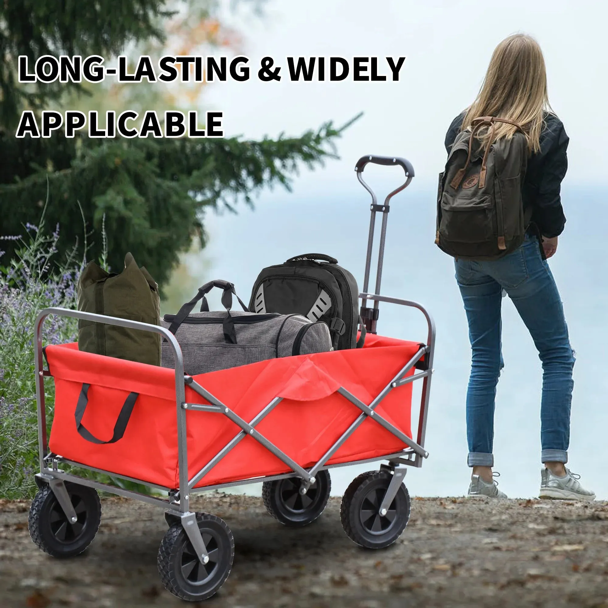 Folding Wagon Cart for Garden Red