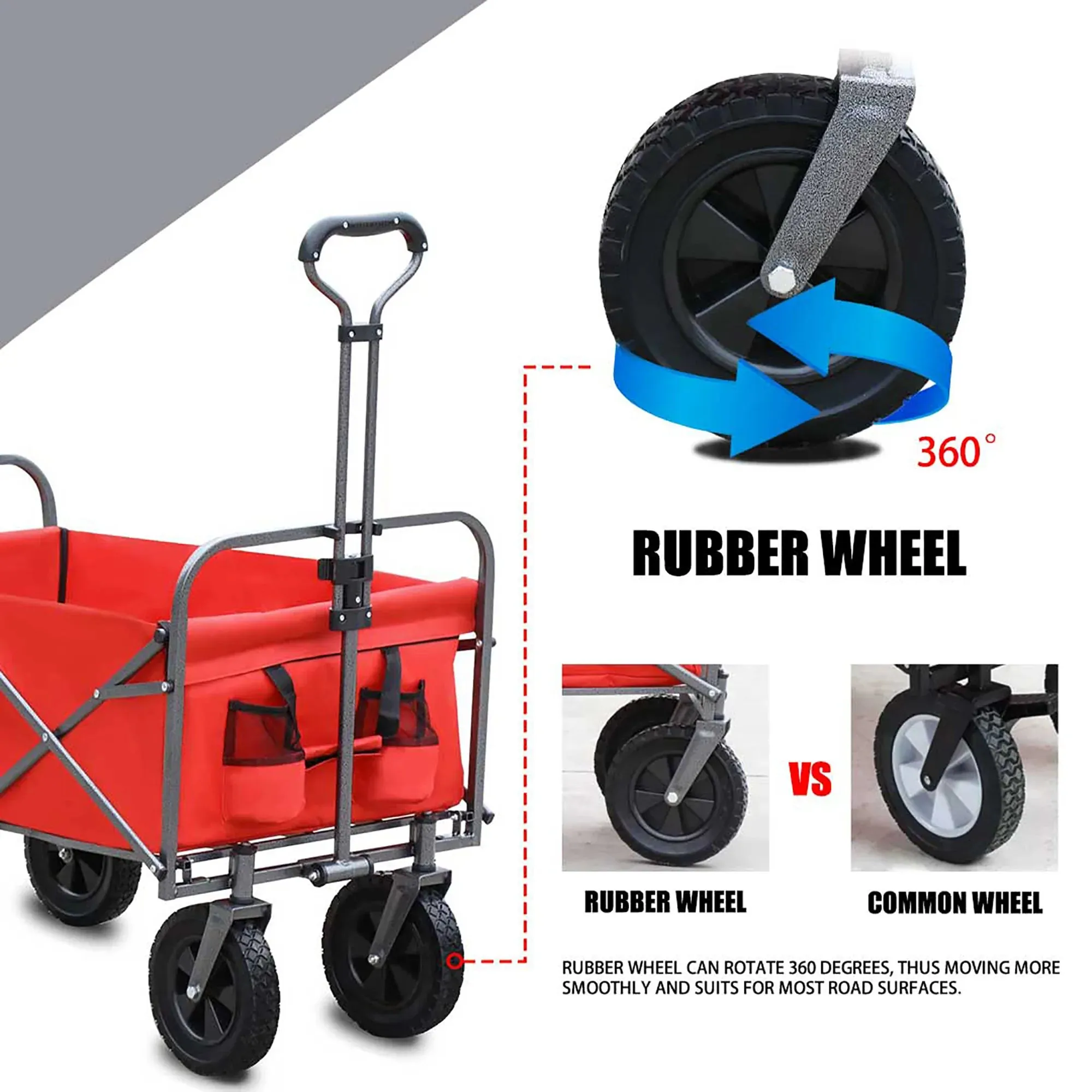 Folding Wagon Cart for Garden Red