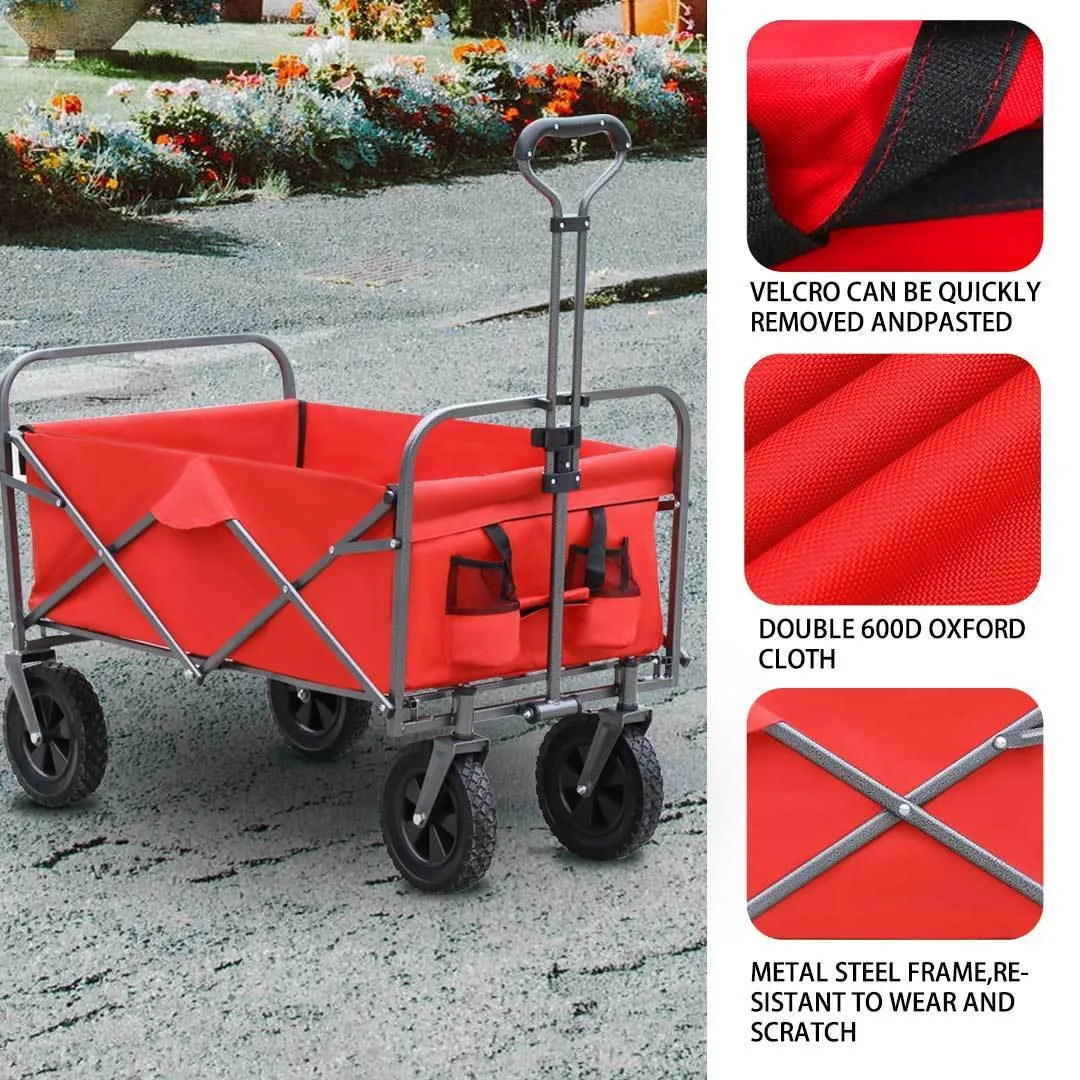 Folding Wagon Cart for Garden Red