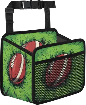 Football Rugby Car Backseat Organizer PU Leather Green Grassland Truck Back Seat Trash Bag Universal Hanging Storage Box Travel Accessories Foldable