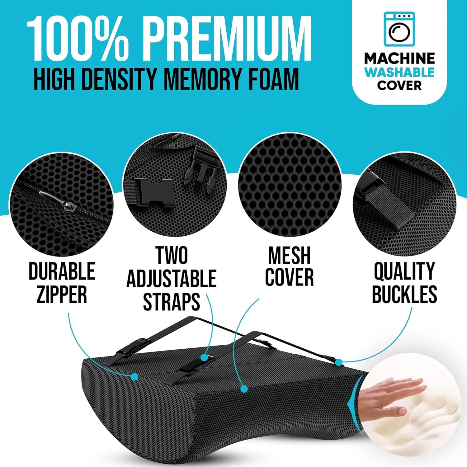 FORTEM Lumbar Support Cushion, Back Support for Office Chair and Car Seat, Back Rest for Gaming Chair, Memory Foam Pillow, Desk Chair Cushion, Breathable & Washable Cover, Adjustable Straps