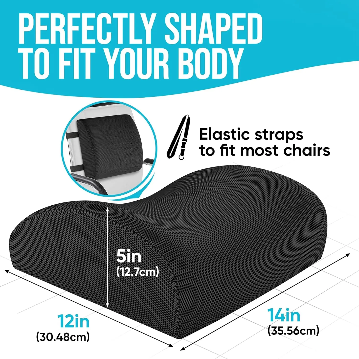 FORTEM Lumbar Support Cushion, Back Support for Office Chair and Car Seat, Back Rest for Gaming Chair, Memory Foam Pillow, Desk Chair Cushion, Breathable & Washable Cover, Adjustable Straps
