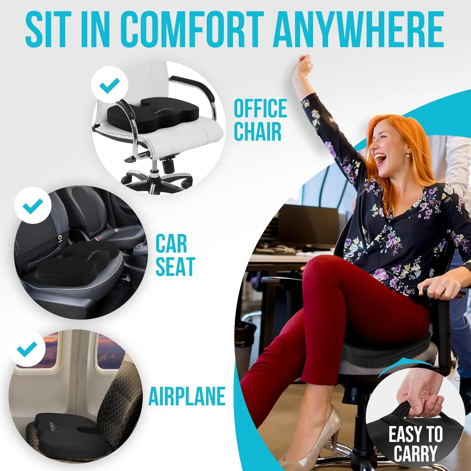 FORTEM Office Chair Cushion and Back Support for Office Chair, Lumbar Support Pillow, Memory Foam, Non Slip Sitting and Back Rest for Gaming, Car Seat Cushion, Chair Pad