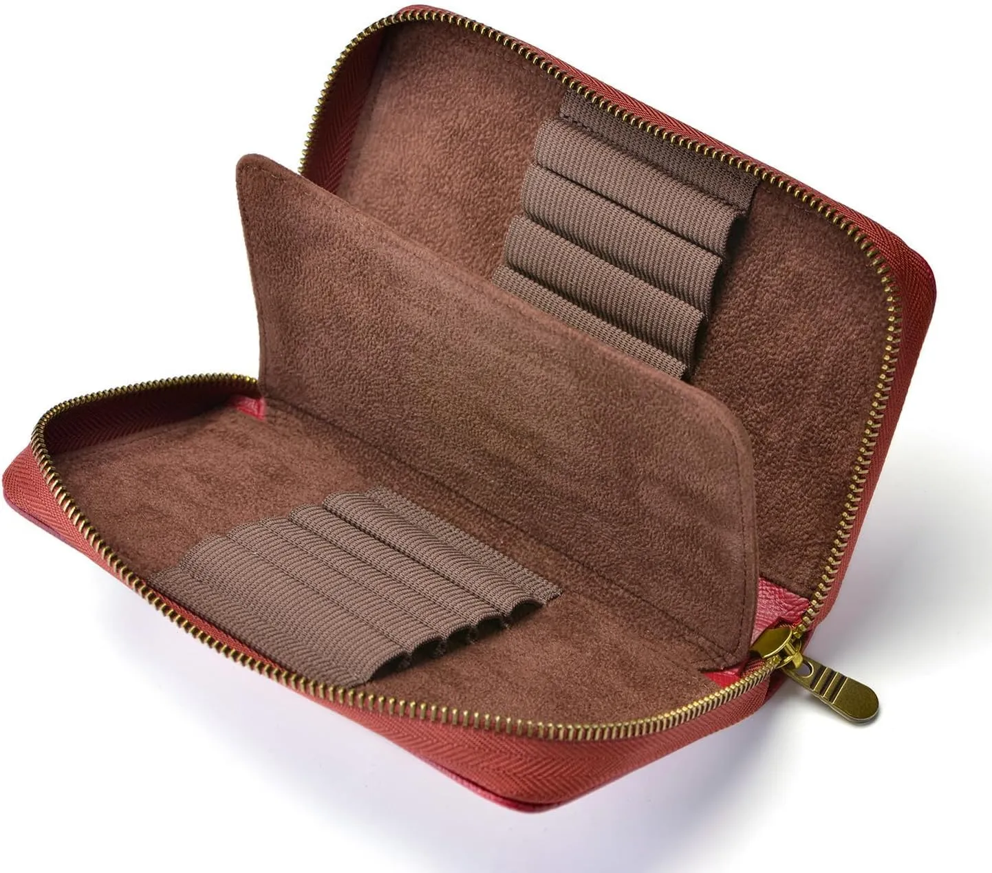Fountain Pen Leather Pen Case 10 Divided Slots, Rollerball Pen Holder Handmade Display Organizer Zippered Pouch