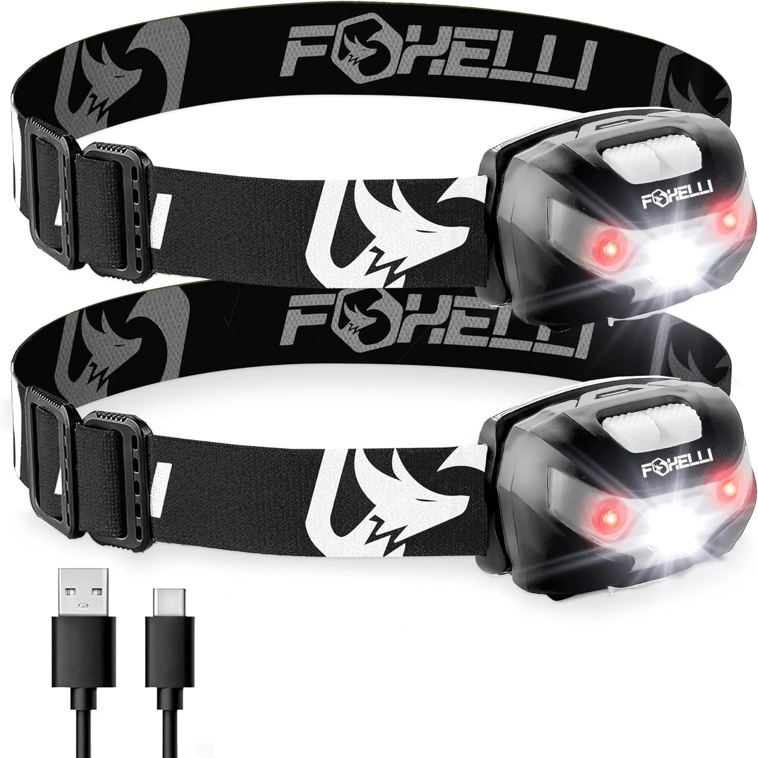 Foxelli Rechargeable LED Headlamp - Super Bright, Lightweight and Comfortable Head Light for Running, Camping, Hiking and Work, Suitable for Adults and Kids