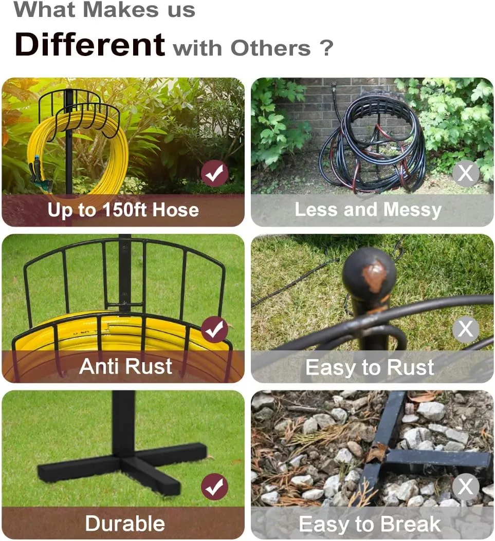 Freestanding Garden Hose Holder Hanger, Heavy Duty Metal Water Hose Storage Stand Rack