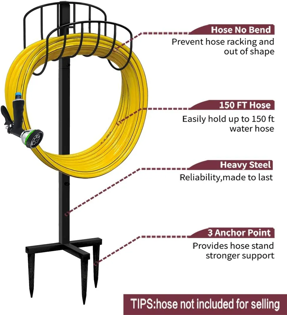Freestanding Garden Hose Holder Hanger, Heavy Duty Metal Water Hose Storage Stand Rack