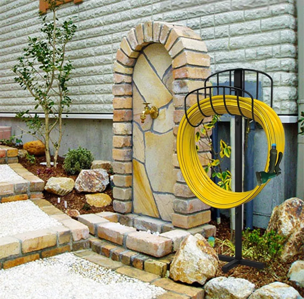 Freestanding Garden Hose Holder Hanger, Heavy Duty Metal Water Hose Storage Stand Rack