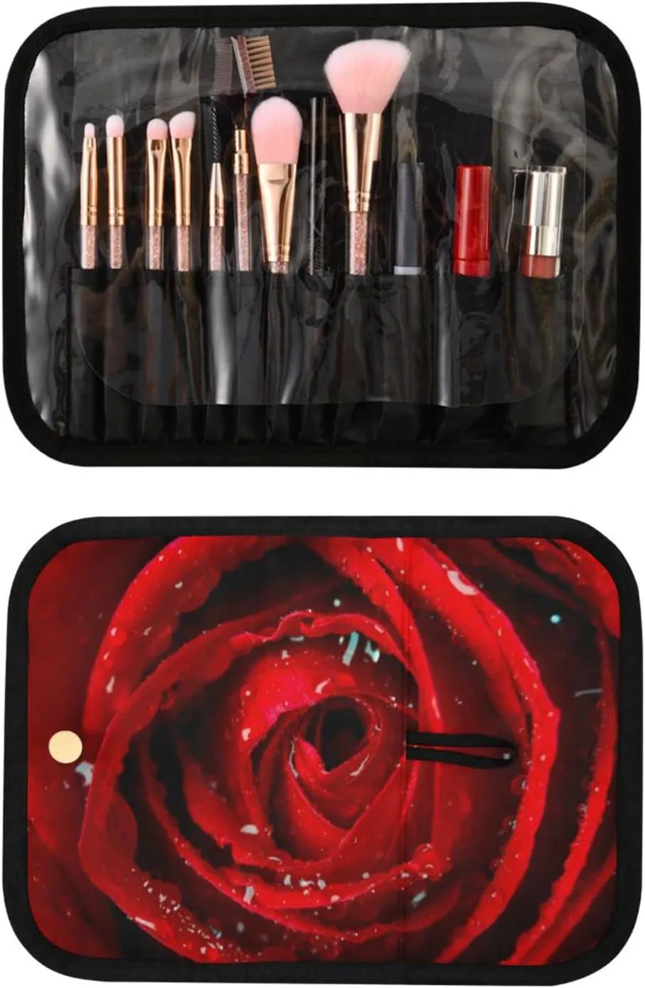 Fresh Red Rose Bud, The Petals of Red Roses with Water 3 PCs Set Toiletry bags, 1 Women's Travel Cosmetic Bag, 1 Hanging Toiletry Wash Bag, 1 Brush Case, Portable Makeup Storage Case
