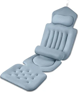 Full Body Bath Pillow for Bathtub Ergonomic Spa Pillow with 192 Non-Slip Suction Cups, Spa Bathtub Pillow for Neck, Back & Leg Support, 5D Air Mesh & Quick Drying, Fits All Tubs (Greyblue)