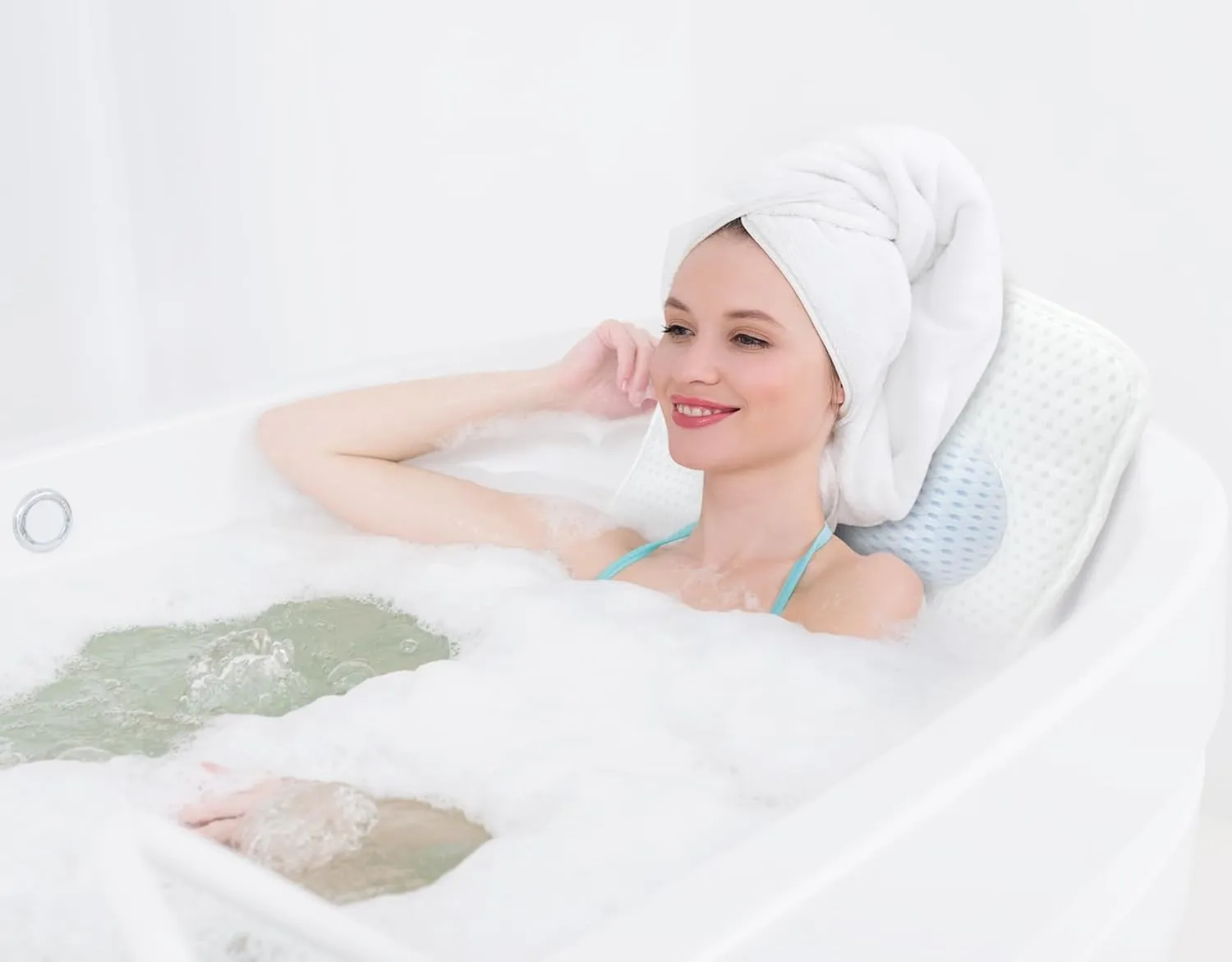 Full Body Bath Pillow with Headrest | Bath Pillows for tub with Mesh Washing Bag-Spa Bathtub Pillow for Head Neck Shoulder and Back Support,5D Air Mesh & Quick Drying (White)