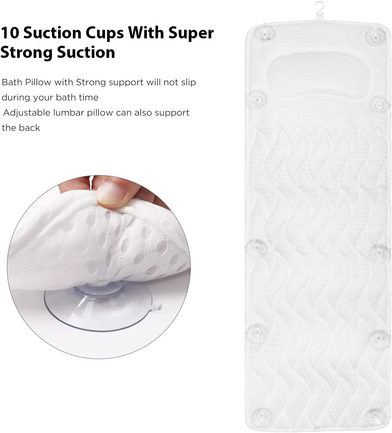Full Body Bath Pillow with Headrest | Bath Pillows for tub with Mesh Washing Bag-Spa Bathtub Pillow for Head Neck Shoulder and Back Support,5D Air Mesh & Quick Drying (White)