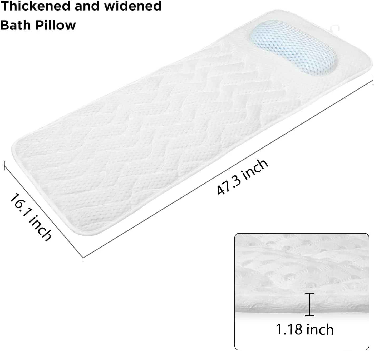 Full Body Bath Pillow with Headrest | Bath Pillows for tub with Mesh Washing Bag-Spa Bathtub Pillow for Head Neck Shoulder and Back Support,5D Air Mesh & Quick Drying (White)