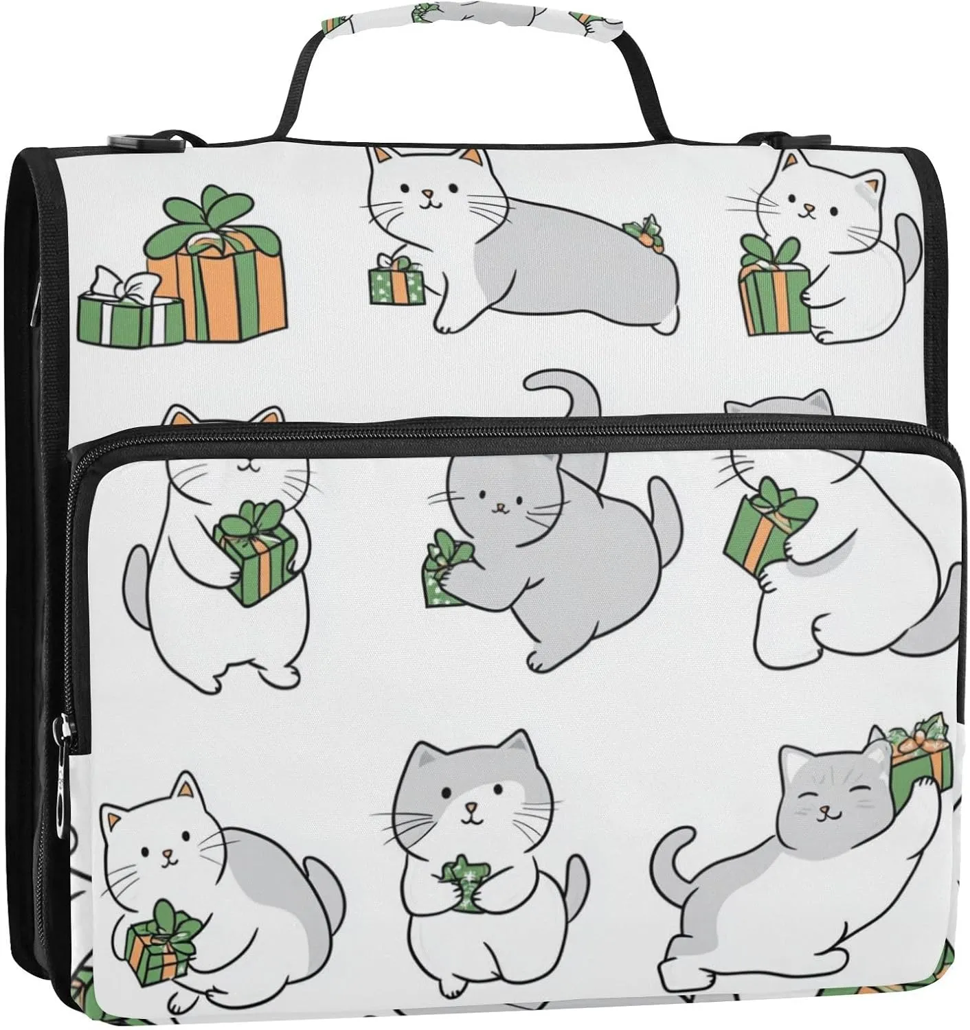 Funny Cats and Gift White 3 Rings 1.5 inch Binder Zipper with Shoulder Strap Multi-Pocket Documents Files Storage Bag for Middle Student