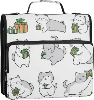 Funny Cats and Gift White 3 Rings 1.5 inch Binder Zipper with Shoulder Strap Multi-Pocket Documents Files Storage Bag for Middle Student