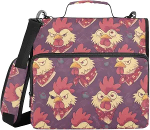 Funny Chicken Face 3 Rings Binder with Extra Pockets with Handle and Removable Shoulder Strap Laege Capacity School Binders Organizer for School and Office