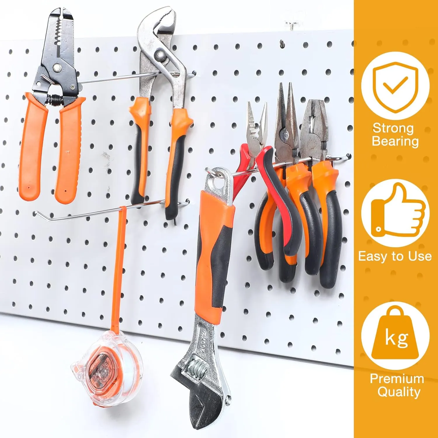 Funrous 100 Pack Peg Board Hooks Stainless Steel Pegboard Hooks Shelving Display Hanging Peg Board Holders for 1/8 and 1/4 Garage Storage Tools Organizer(8 Inch)