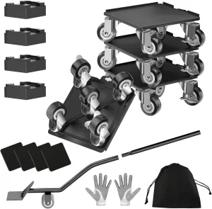 Furniture Dolly,Furniture Mover Pro Set,Furniture Lifter with 5 360° Rotatable Rubber Universal Wheels，Carbon Steel Panel Furniture Movers，Maximum Load 2000LBS. (Black, 6.4)