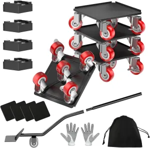 Furniture Movers and Dolly Heavy Duty 1500LBS Capacity 5X 360° Rotating Rubber Wheels Carbon Steel Panel Includes Lifter Jacks and Gliders for Sofa Refrigerator Washer Pro Set（5.4in,Red）