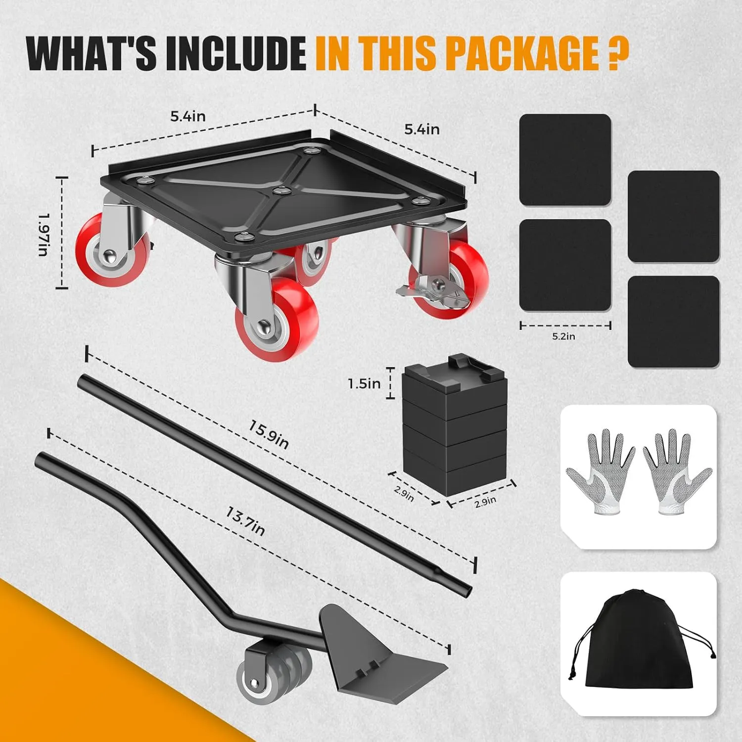 Furniture Movers and Dolly Heavy Duty 1500LBS Capacity 5X 360° Rotating Rubber Wheels Carbon Steel Panel Includes Lifter Jacks and Gliders for Sofa Refrigerator Washer Pro Set（5.4in,Red）