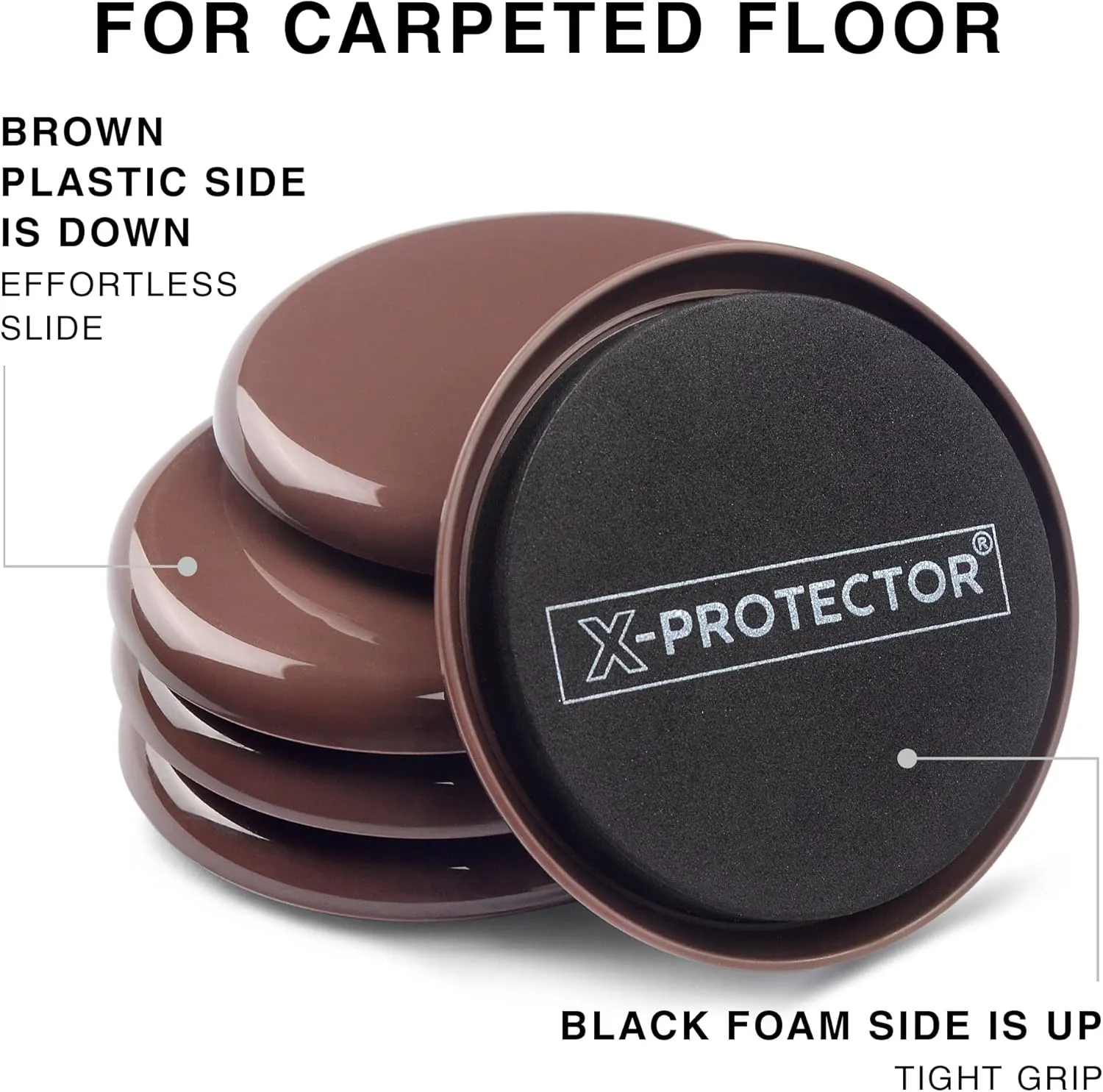 Furniture Sliders X-PROTECTOR - 8 8 Pack 3 1/2” - Multi-Surface Furniture Sliders for Carpet & Hard Floors - 8 Furniture Movers for Carpeted Floors and 8 Hardwood Socks - Move Your Furniture Easily!