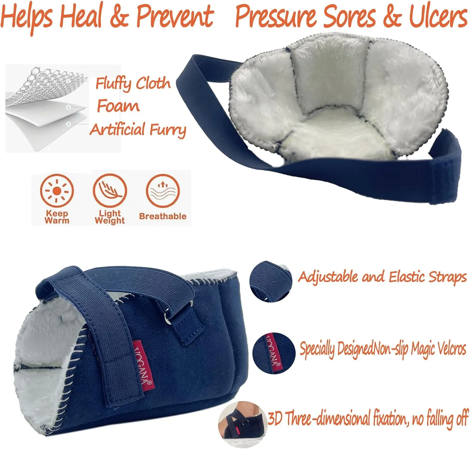 Fuzzy Heel Protectors Pillow to Relieve Pressure from Sores Ulcers Adjustable Width Inserts for Plantar Fasciitis Swollen Feet Pain Relief Neuropathy Navy 1 Pair L