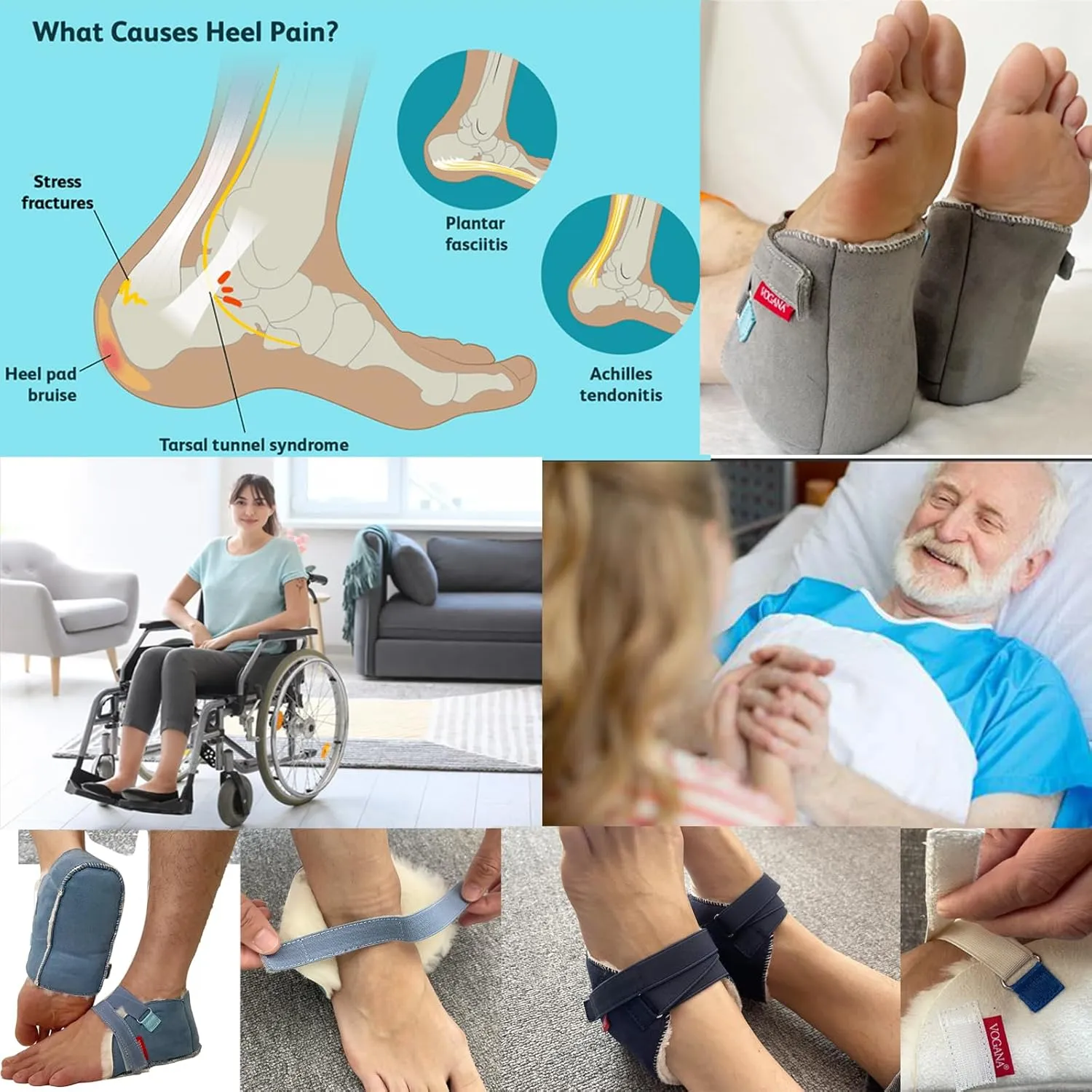 Fuzzy Heel Protectors Pillow to Relieve Pressure from Sores Ulcers Adjustable Width Inserts for Plantar Fasciitis Swollen Feet Pain Relief Neuropathy Navy 1 Pair L