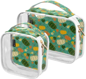 GAIGEO Cute Pumpkins Leaves Clear Plastic Cosmetic Bag, Cosmetic Bag for Travel, Cosmetic Bags for Women Travel Set, 2 Pack