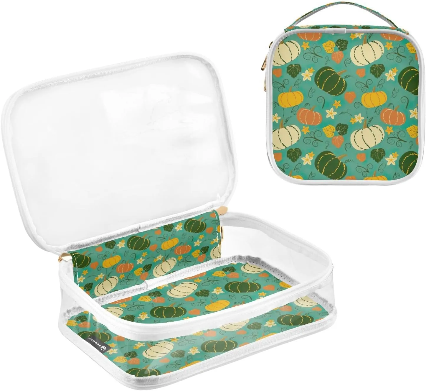 GAIGEO Cute Pumpkins Leaves Clear Plastic Cosmetic Bag, Cosmetic Bag for Travel, Cosmetic Bags for Women Travel Set, 2 Pack