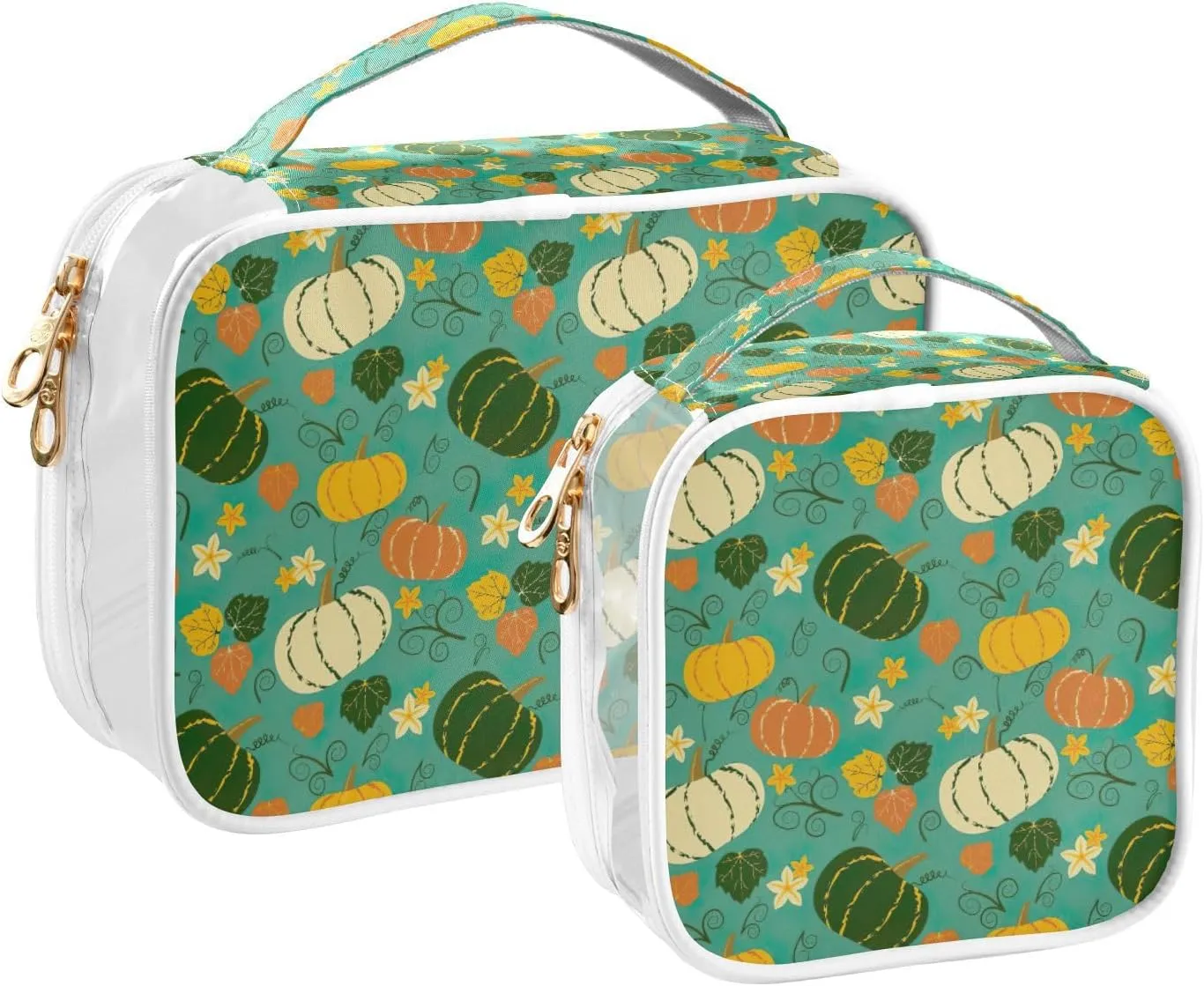 GAIGEO Cute Pumpkins Leaves Clear Plastic Cosmetic Bag, Cosmetic Bag for Travel, Cosmetic Bags for Women Travel Set, 2 Pack