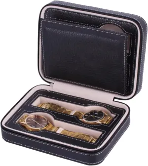 GALPADA Portable Zippered Watch Case Stylish Compartment Watch Storage Organizer for Travel Interior Padding for Nightstands Dresser Display Black Design