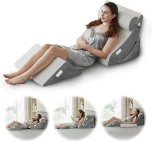 Ganaver 4pcs Orthopedic Bed Wedge Pillow Set Post Surgery Relaxing Back Adjustable Head Support Cushion Triangle Memory Foam Pillow for Acid Reflux Sleeping Reading Leg Elevation Snoring