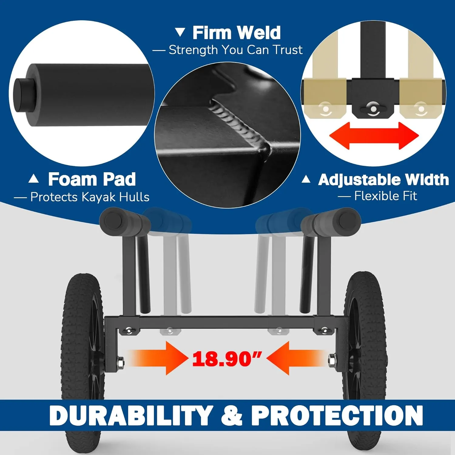 GanFindX Heavy Duty Kayak Cart | Multi-Style Kayak Trolley for Kayaks, Canoes & SUP | Durable Wheels for Easy Transport