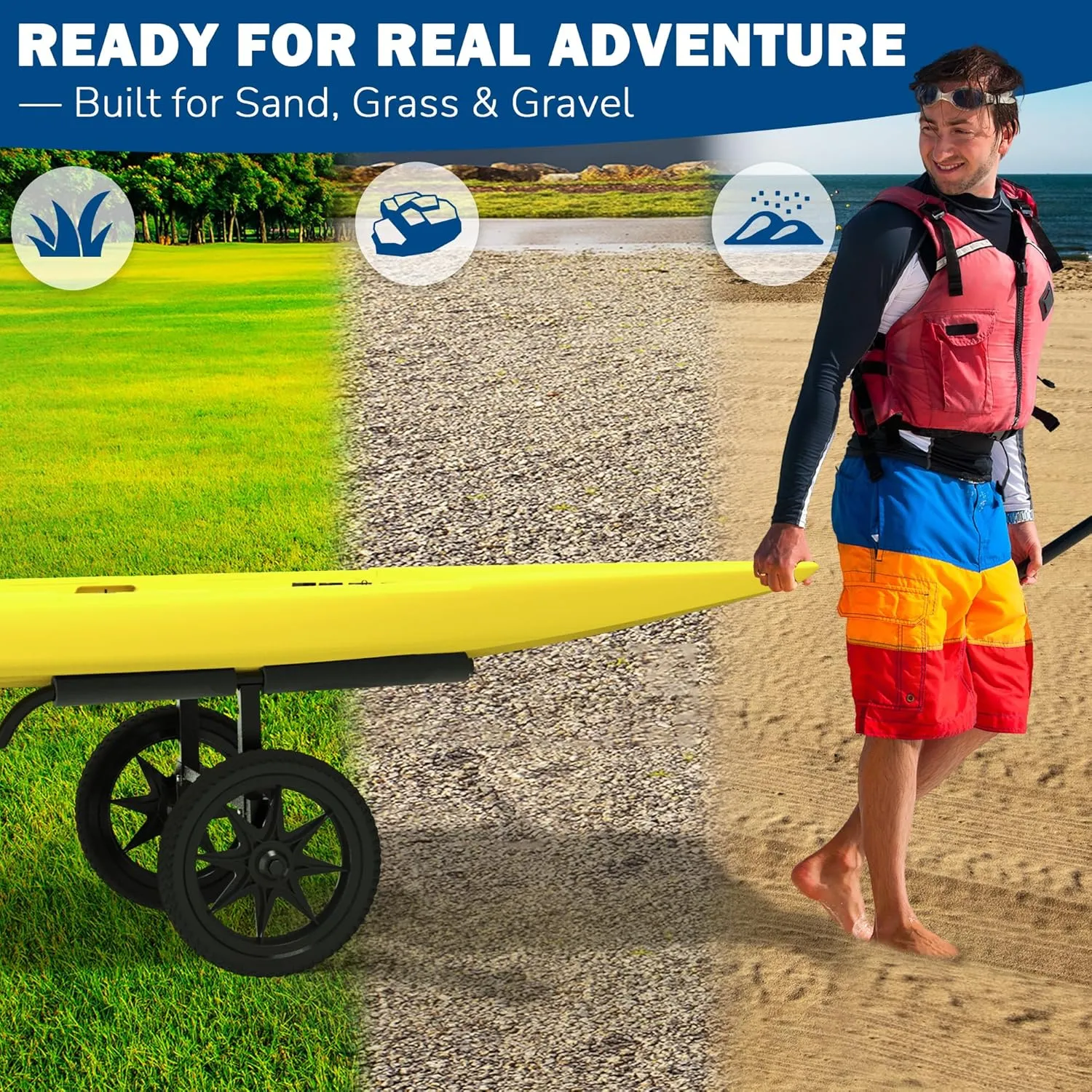 GanFindX Heavy Duty Kayak Cart | Multi-Style Kayak Trolley for Kayaks, Canoes & SUP | Durable Wheels for Easy Transport
