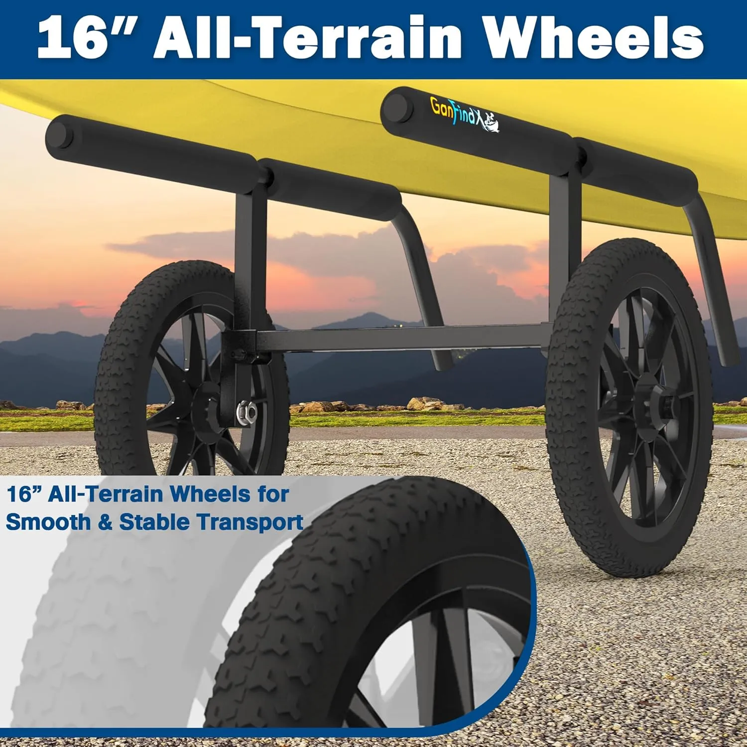 GanFindX Heavy Duty Kayak Cart | Multi-Style Kayak Trolley for Kayaks, Canoes & SUP | Durable Wheels for Easy Transport