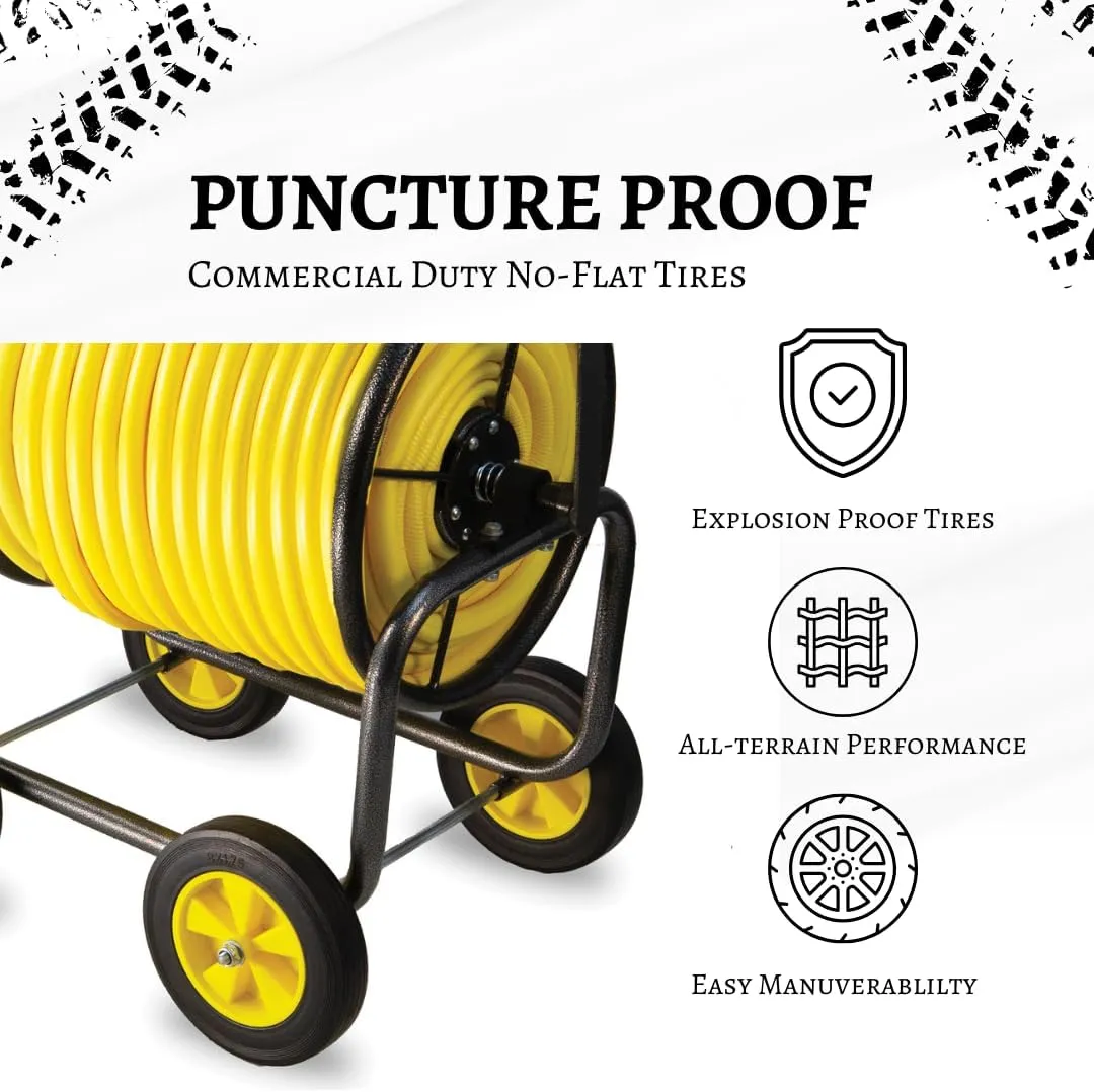Garden Hose Reel Cart, Heavy Duty Hose Reel with Wheels, Outdoor Water Hose Caddy for Backyard, Garden, or Lawn, Metal Hose Cart Holds Up to 250 ft of 5/8’’