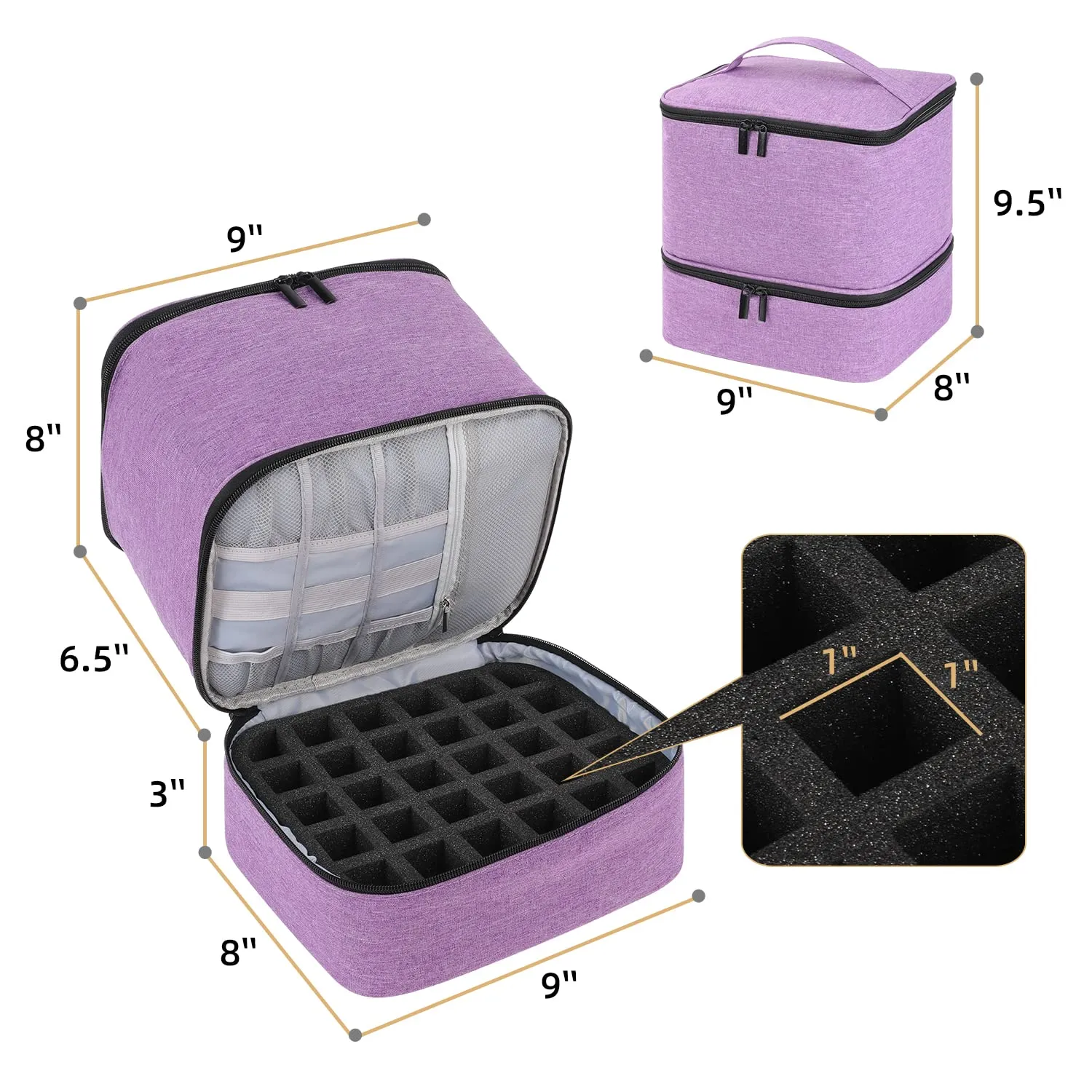 Gel Nail Polish Storage Organizer Nail Dryer Bag Double Layer Carrying Case Holds 30 Bottles (15ml/0.5 Fl.Oz) Fingernail Polish Travel Storage Bag for Manicure Accessories, Purple (BAG ONLY)