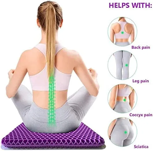 Gel Seat Cushion Pillow - Double Thick Office Chair Car Egg Seat Cushion Pillow for Back, Coccyx & Tailbone Pain Relief Pad - Pressure Reducing Honeycomb Designed for Comfort
