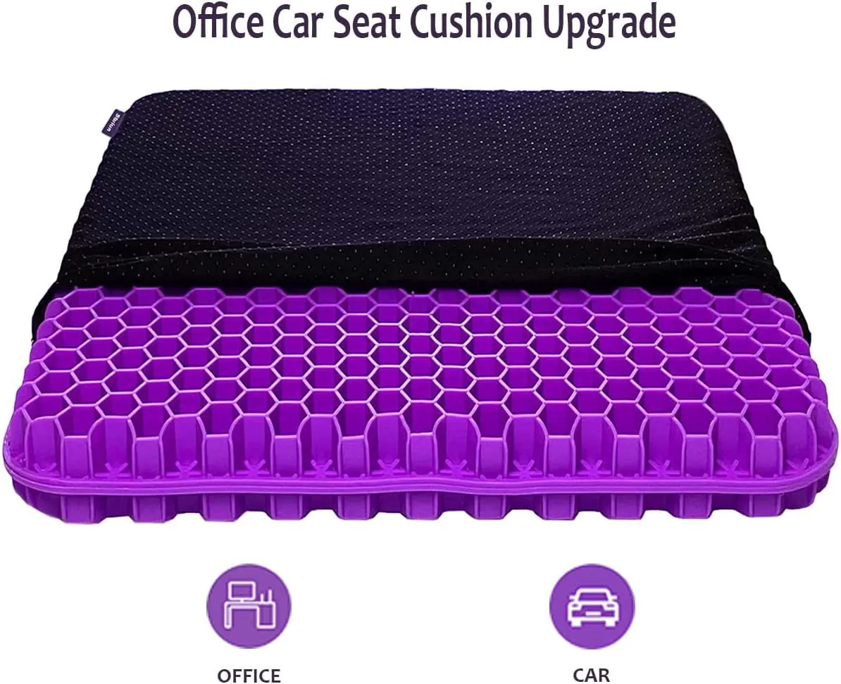 Gel Seat Cushion Pillow - Double Thick Office Chair Car Egg Seat Cushion Pillow for Back, Coccyx & Tailbone Pain Relief Pad - Pressure Reducing Honeycomb Designed for Comfort