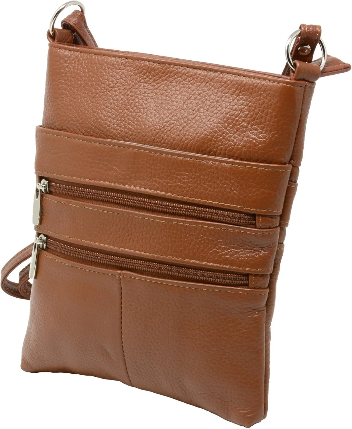 Genuine Leather Organizer Purse Mini Handbag Travel Bag Zippered Shoulder Purse