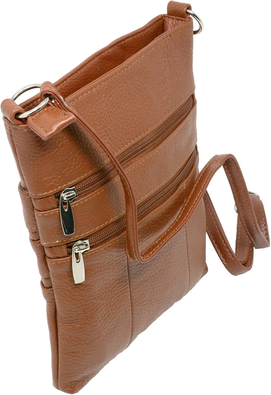 Genuine Leather Organizer Purse Mini Handbag Travel Bag Zippered Shoulder Purse