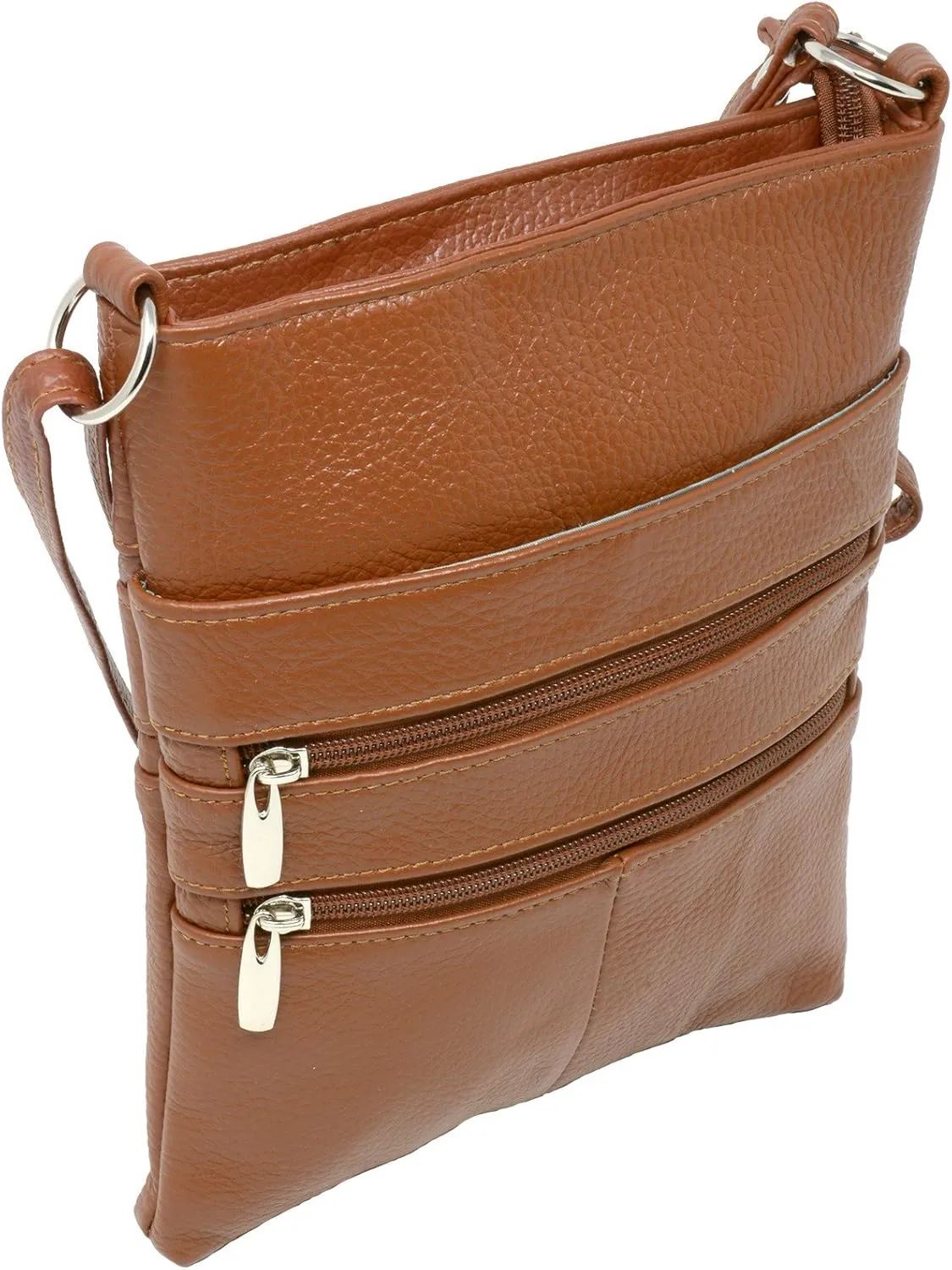 Genuine Leather Organizer Purse Mini Handbag Travel Bag Zippered Shoulder Purse
