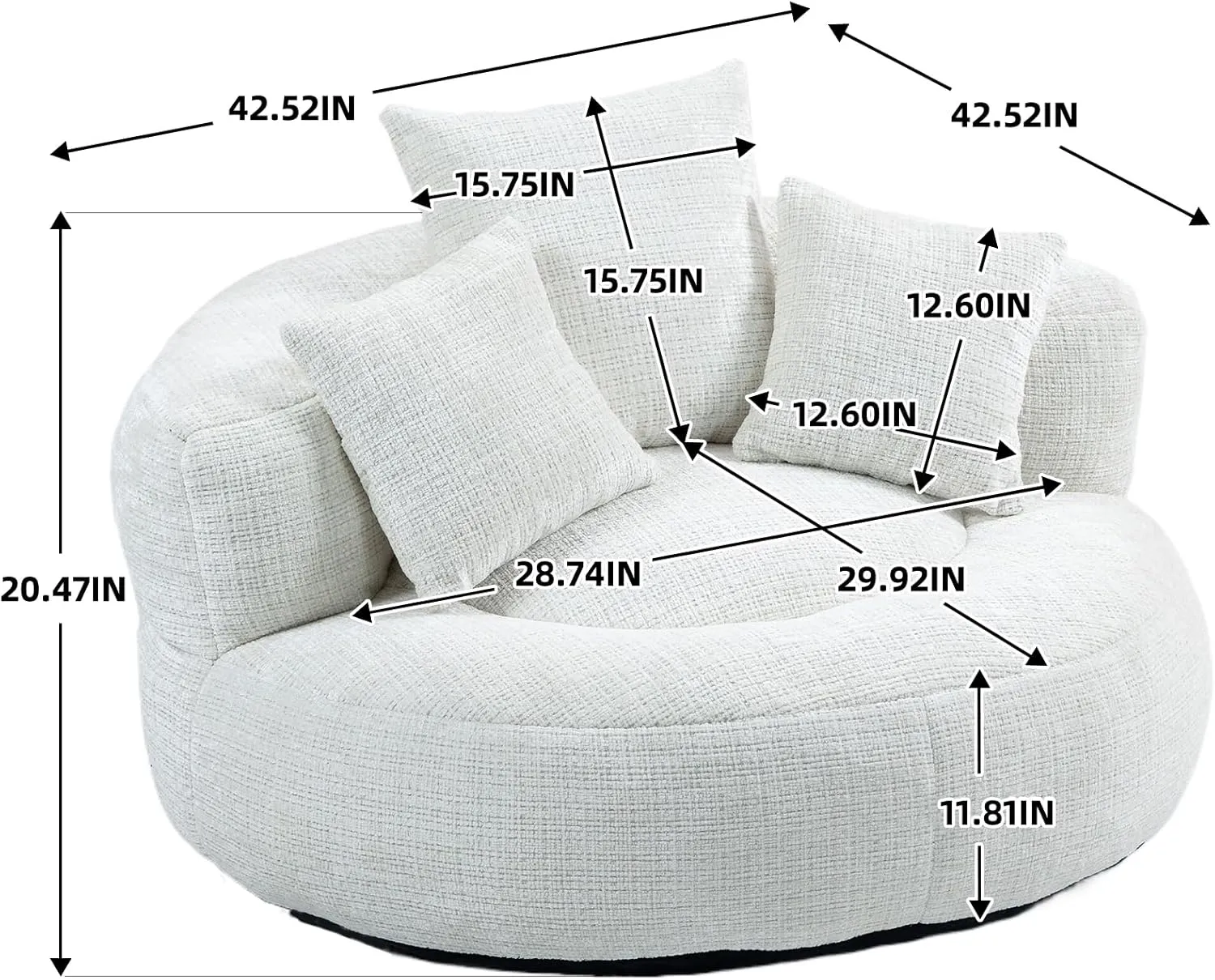 Giant Bean Bag Chair with Memory Foam Filler Oversized Bean Bag Chairs Couch with 3 Pillows for Adults and Kids Single Lazy Sofa Lounger Floor Chair for Living Room, Bedroom (Beige)