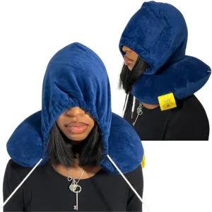 Global Citizen Travel Neck Pillow - Memory Foam Support Pillow, Luxury Premium Satin Hood Comfort Airplane & Car Traveling Sleep or Camping with Storage Bag Satin dust Cover (Blue)